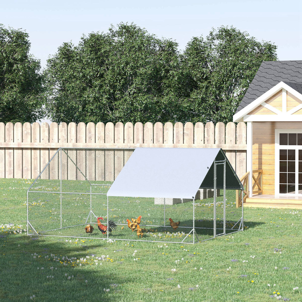 Walk In Chicken Run Galvanized Chicken Coop Hen House w/ Water-Resist Cover — alternate product view 8