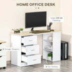 120cm Computer Desk PC Table Workstation w/ 3 Shelf & Drawers White — alternate product view 4