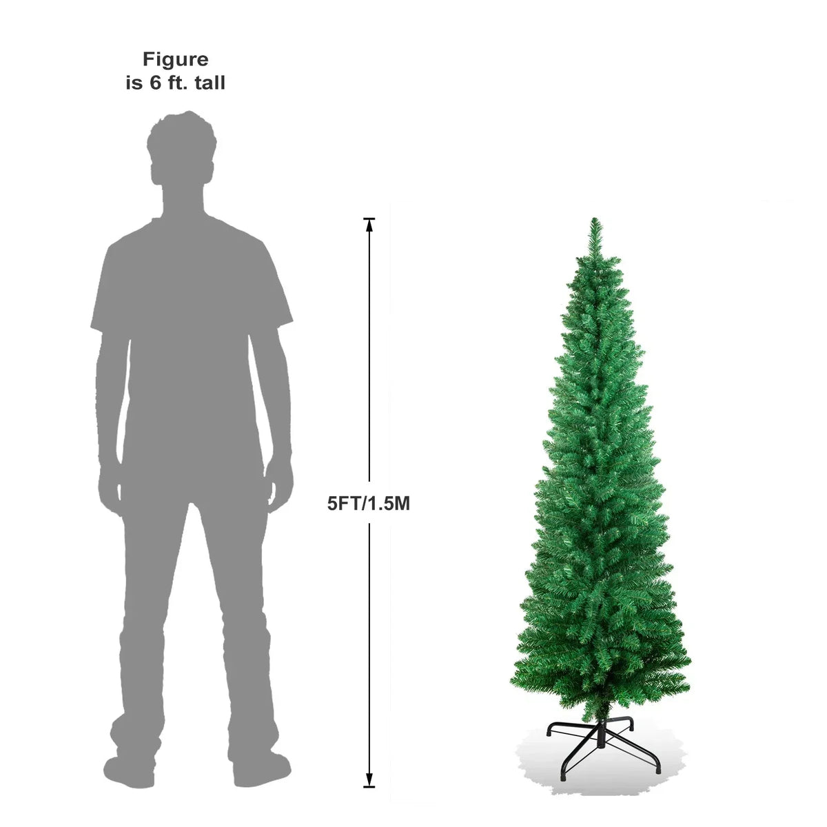 4/5/6/7ft Pencil Slim Christmas Tree with Lights Artificial XMAS Home Decoration — 5FT Tree + LED Lights — product view