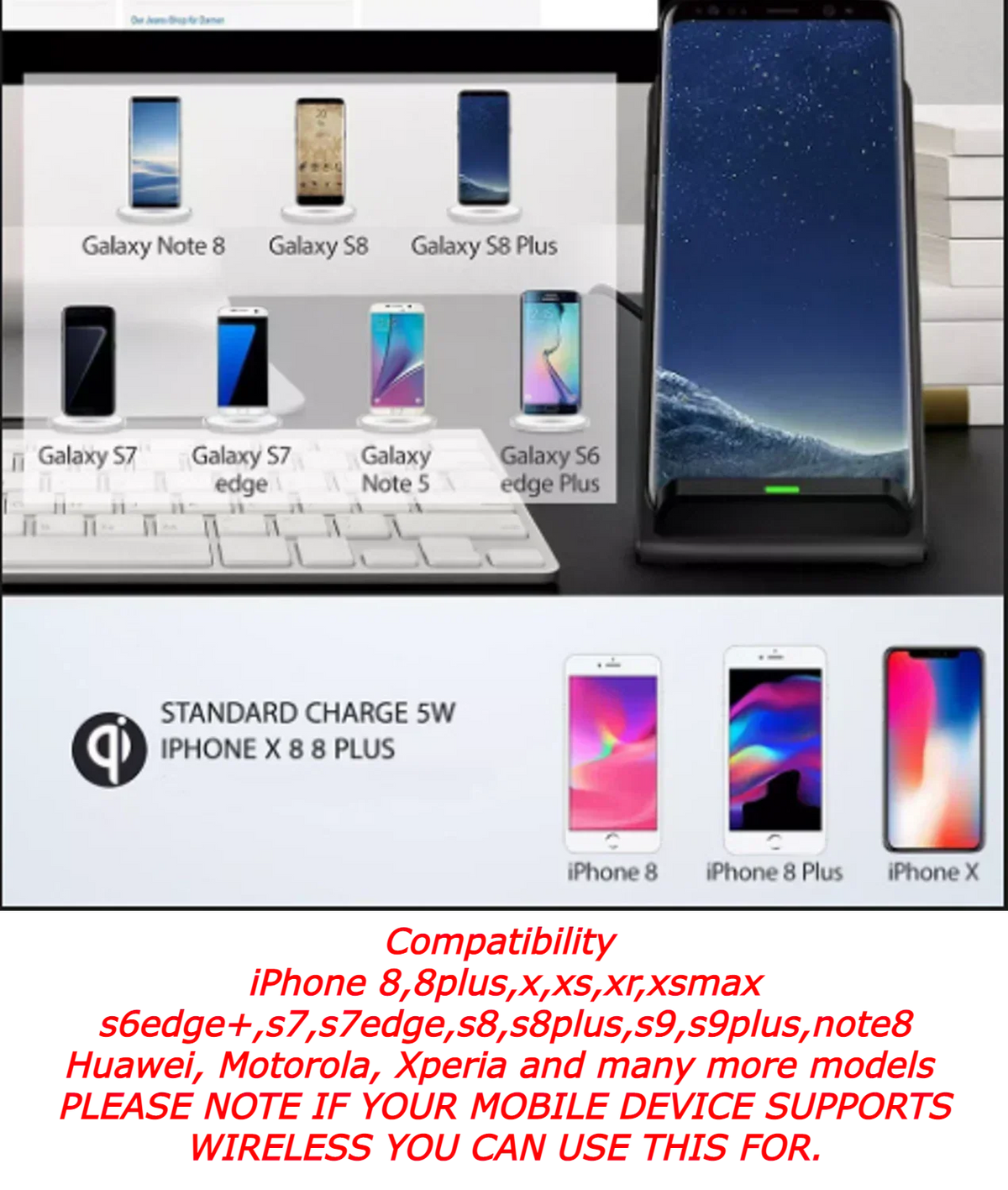 2 Coils Fast Wireless Charger Qi Charging Stand Fan For Samsung, iPhone, Huawei — alternate product view 5