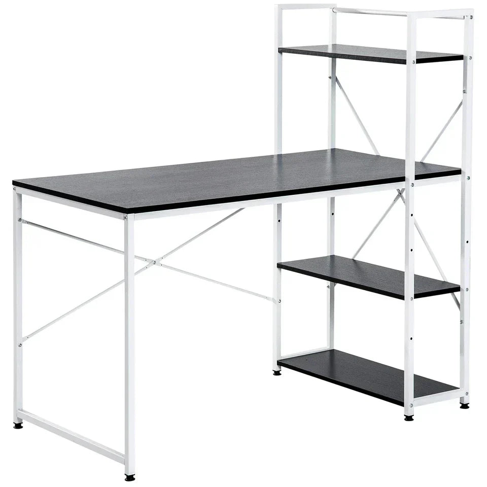 Computer Desk Laptop Table w/4-tier Bookshelf Metal Frame Black, White — alternate product view 6