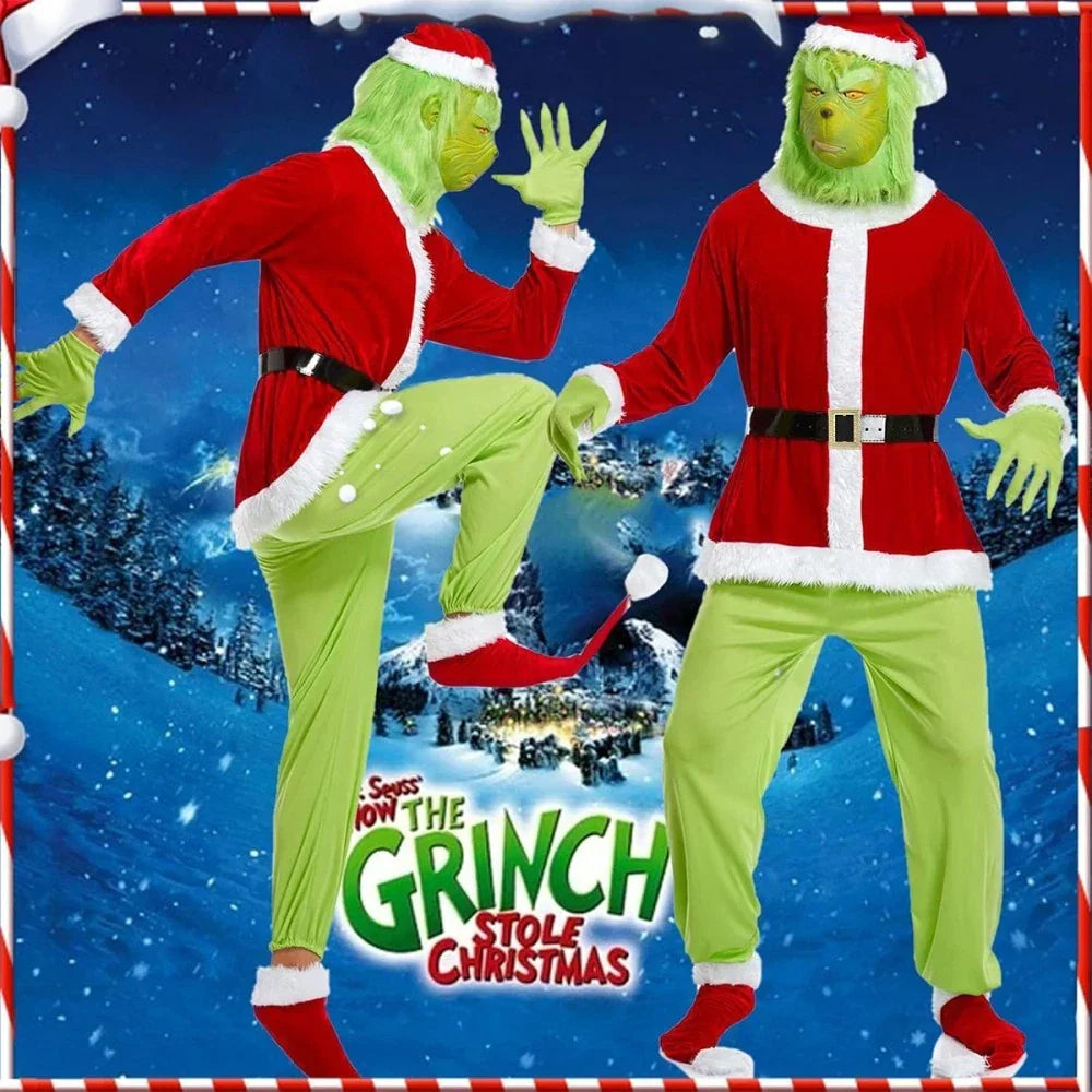 Adult Santa Grinch Costume Xmas Cosplay Men Christmas Santa Fancy Dress Full Set — alternate product view 8
