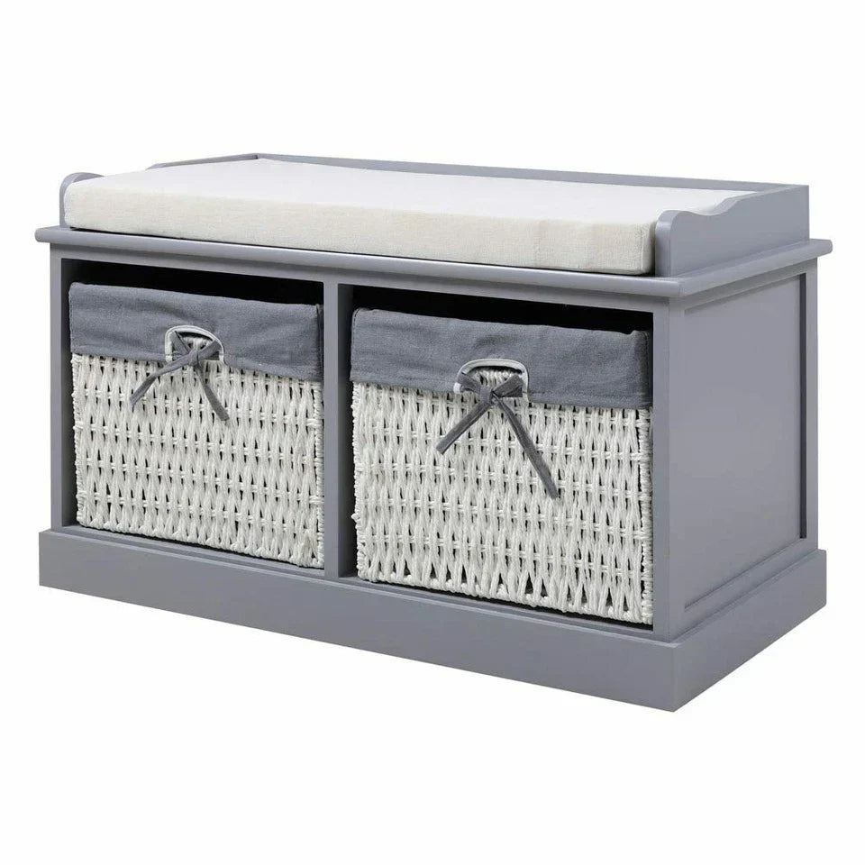 Large Shoe Storage Bench with Seat Cushion And 2 Rattan Basket Organiser Hallway — alternate product view 3