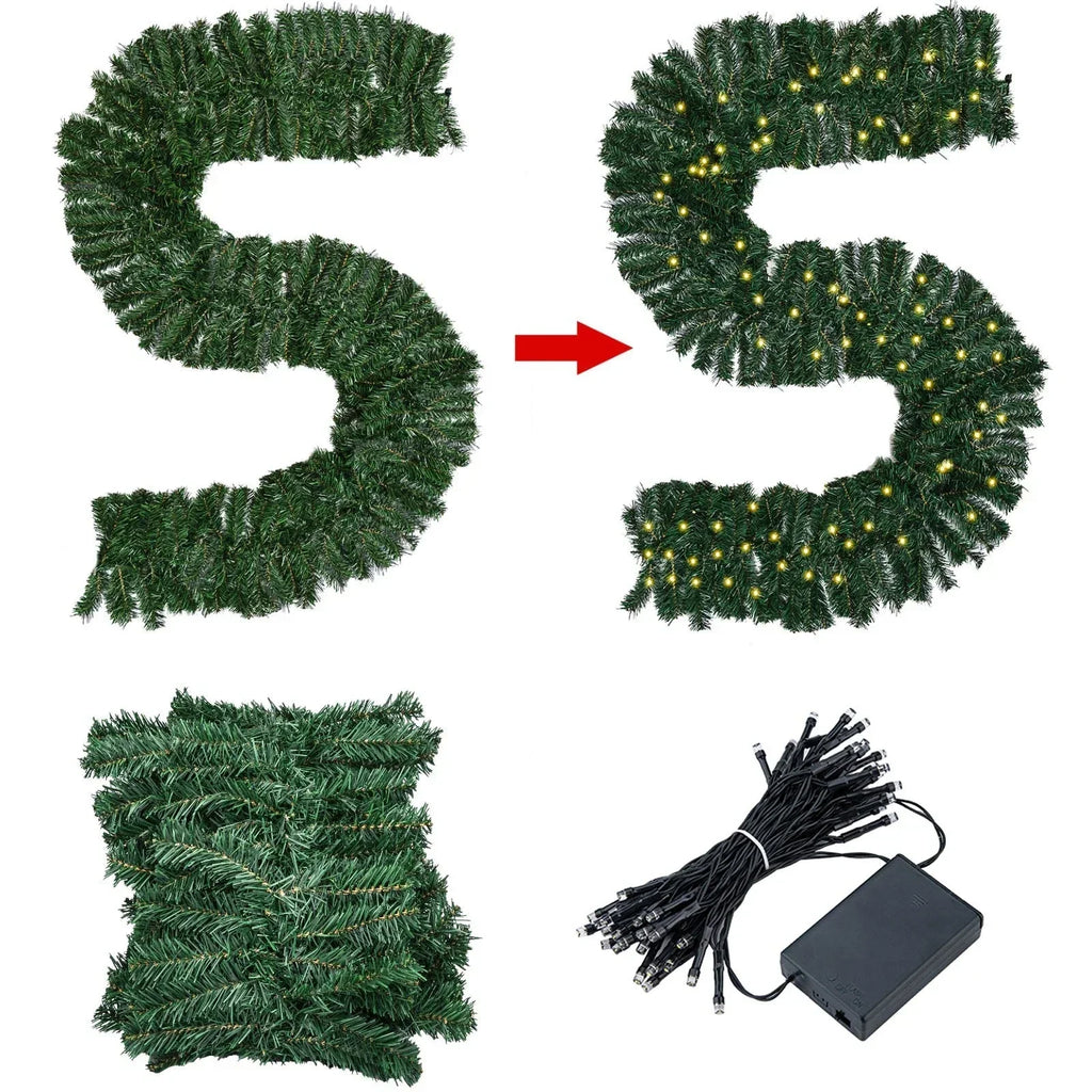 16FT Christmas Garland with LED Lights Pre Lit Stairs Home Fireplace Bushy Pine — alternate product view 13