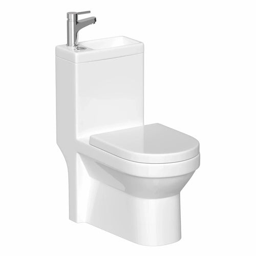 2 in 1 Close Coupled Toilet With Sink On Top Combo Space Saving Cloakroom Unit — on a clean white background