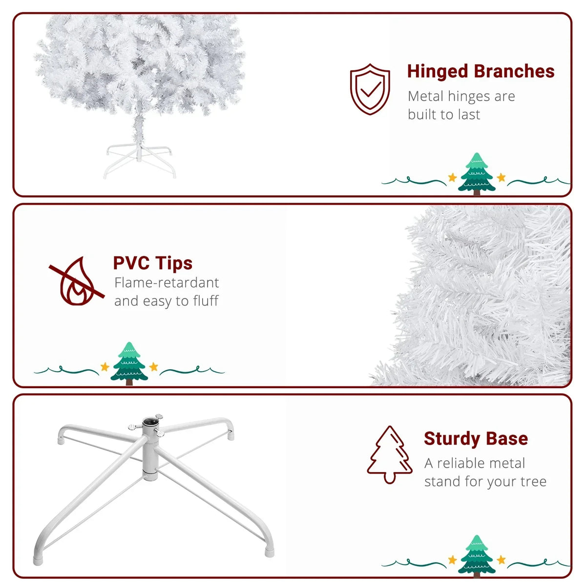 Large 6FT Christmas Tree Artificial Xmas Tree White With Stand Festive Decor — alternate product view 7