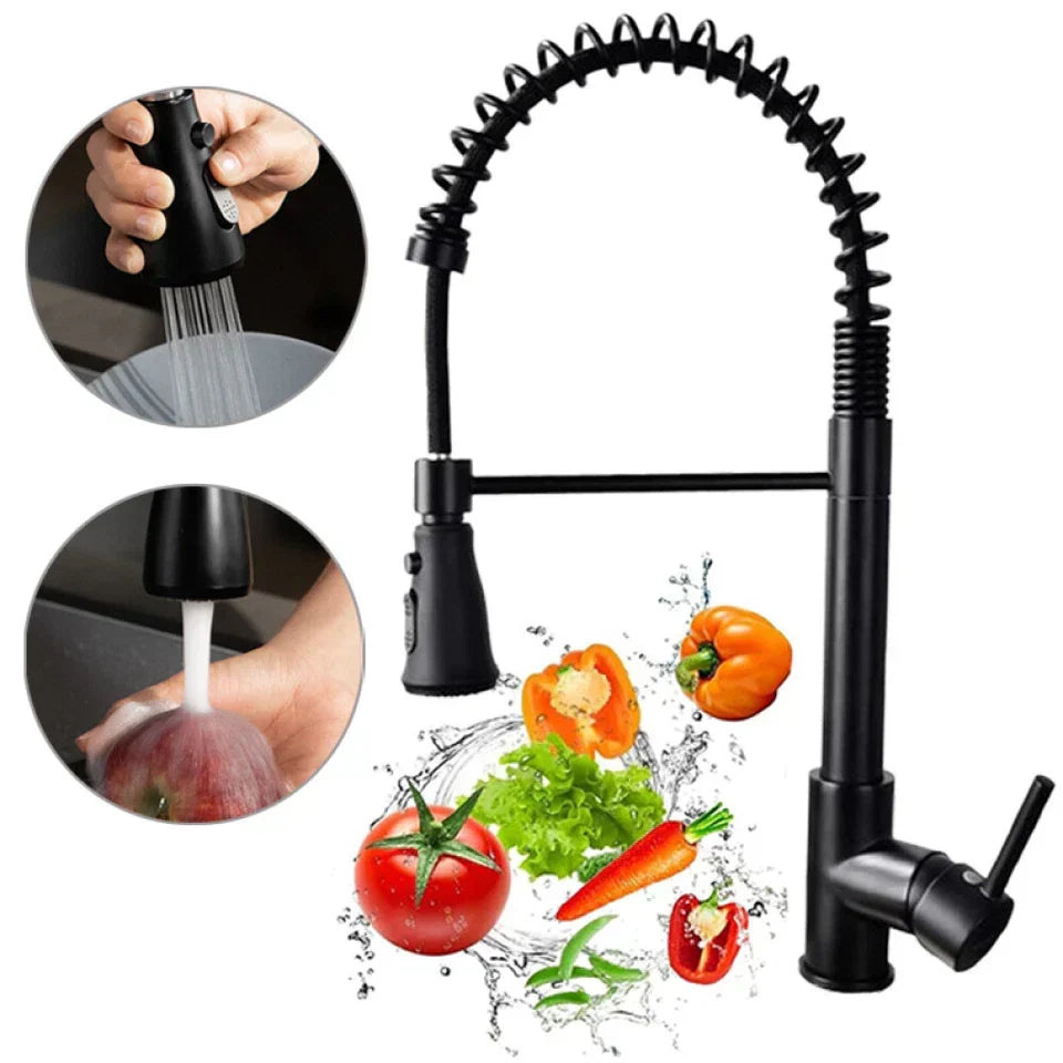 Matt Black Monobloc Kitchen Sink Mixer Tap with Pull Out Hose Spray Single Lever — on a clean white background