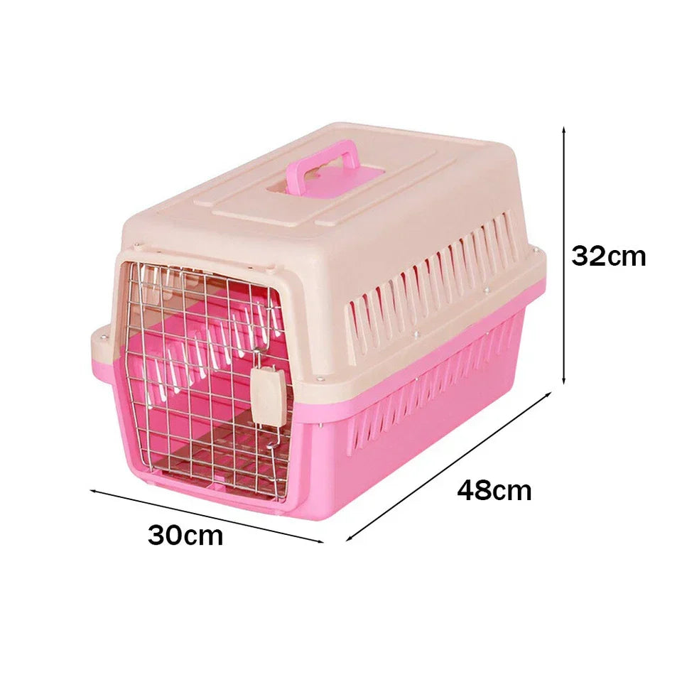 Extra Large Pet Carrier Cat Puppy Travel Cage Dog Carry Basket Transporter Box (Pink) — on a clean white background