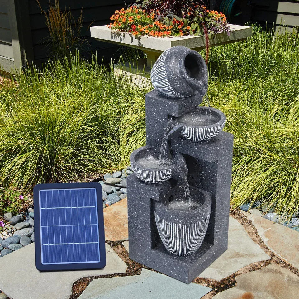 Garden Solar Power Cascading Tiered Water Feature Fountain Statues w/ LED Lights — alternate product view 4
