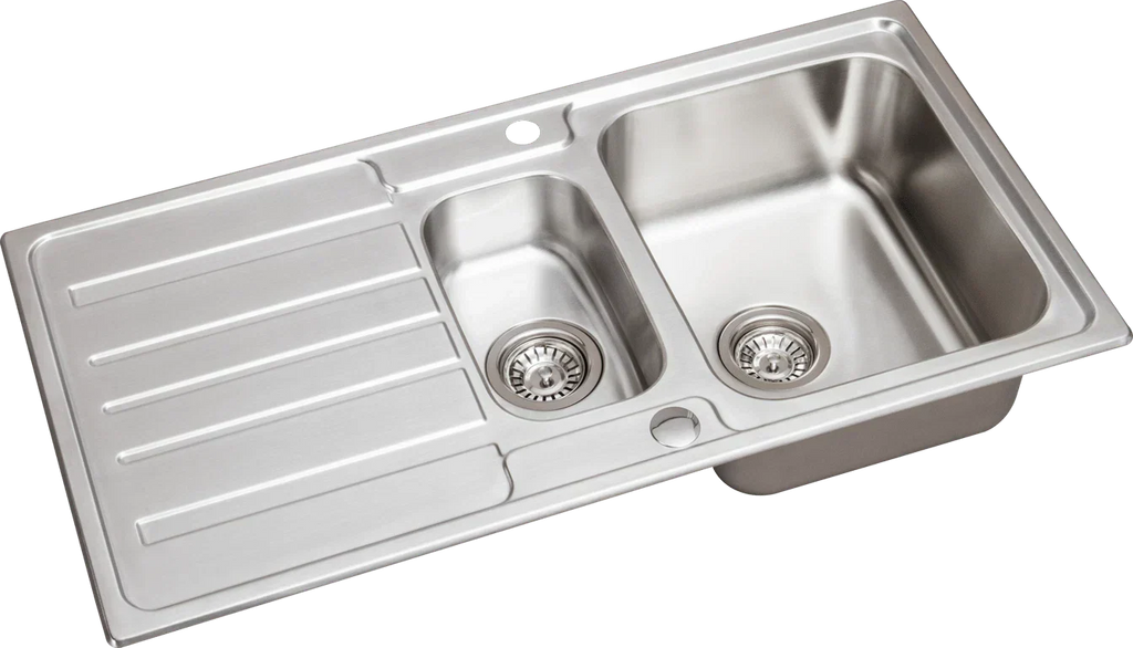 Stainless Steel 1.5 Bowl Inset Kitchen Sink Left Hand Modern Drainer Wastes — alternate product view 4