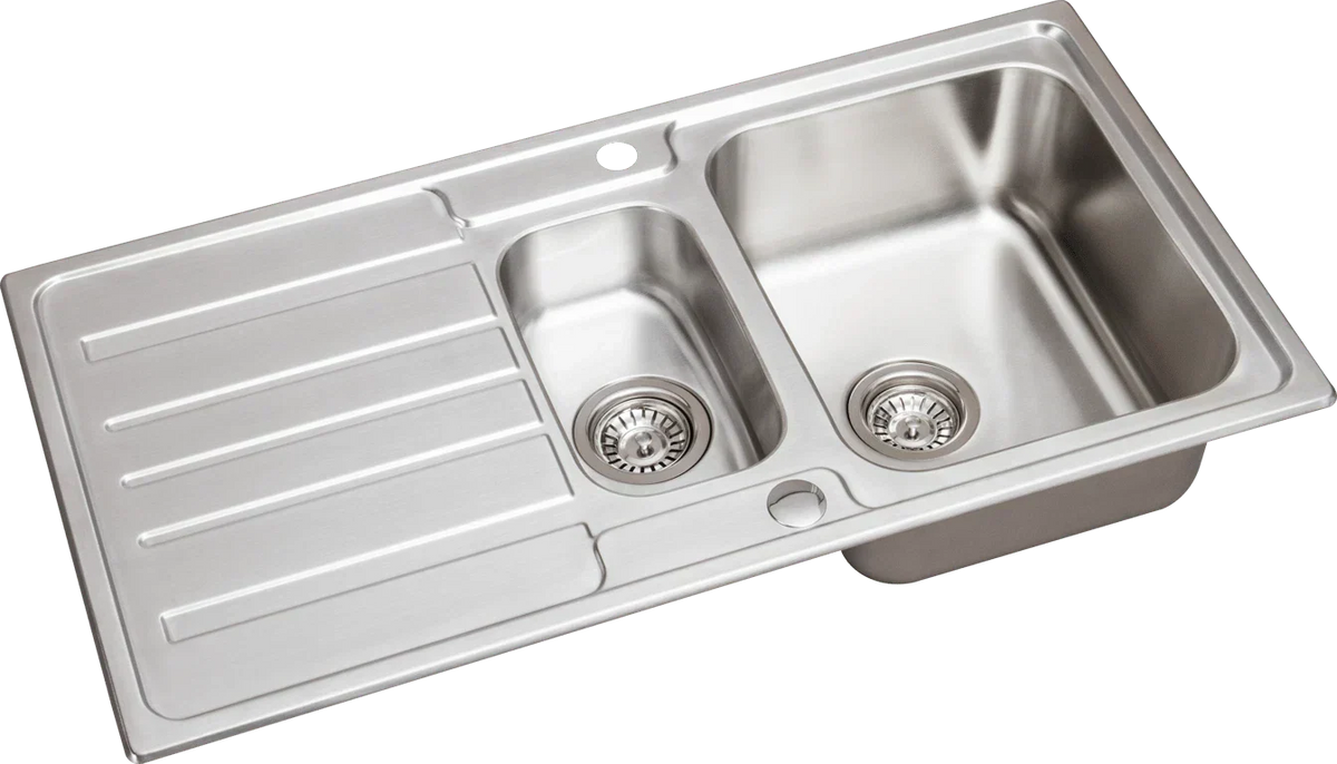 Stainless Steel 1.5 Bowl Inset Kitchen Sink Left Hand Modern Drainer Wastes — alternate product view 4