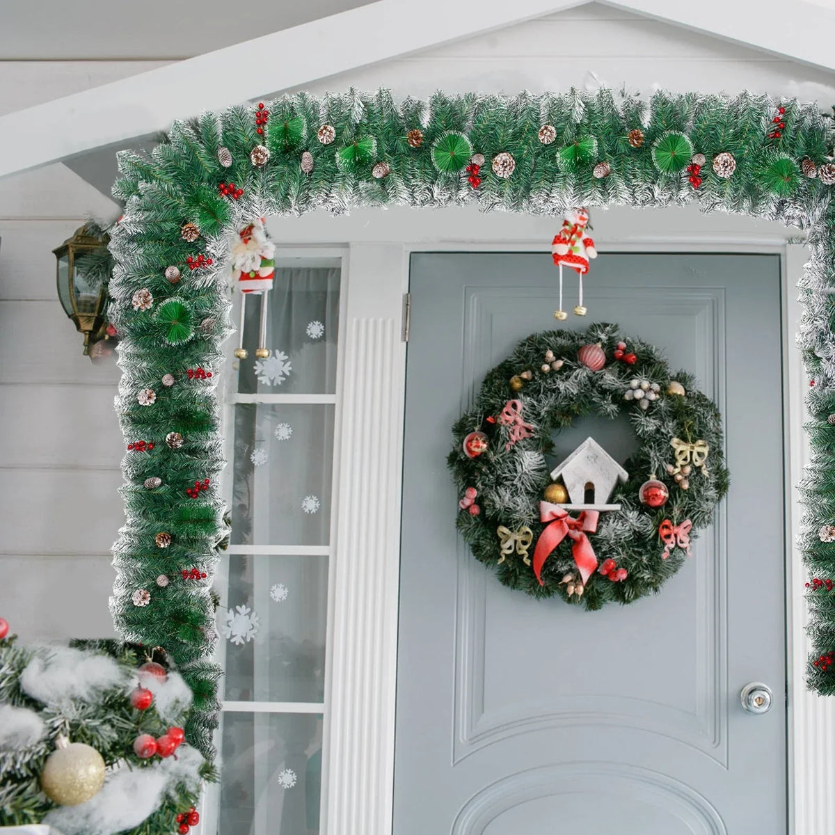 9ft Christmas Garland Snow Flocked With Lights Pinecones Berries Wreath Bushy — alternate product view 11