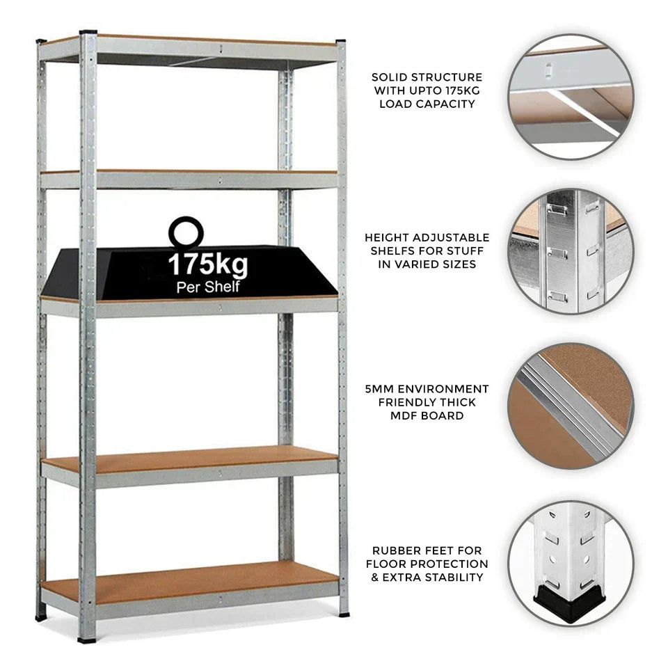 3x Metal 5 Tier Garage Shelves Shelving Unit Racking Storage 150 x 70 x 30cm — alternate product view 4