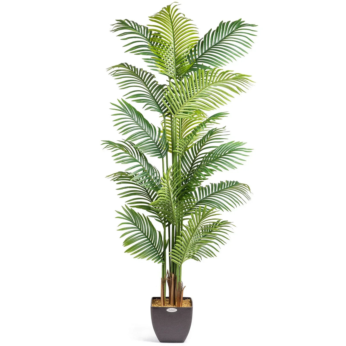 Artificial Areca Palm Tree Natural Looking Faux Plant in Pot — on a clean white background