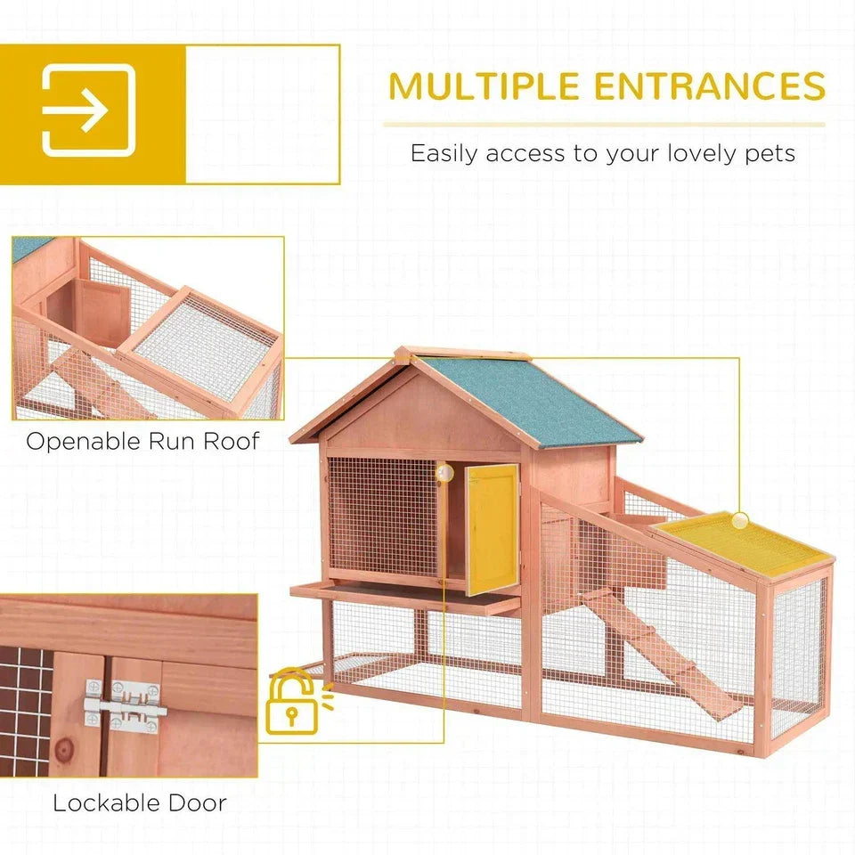 Pawhut Wood Rabbit,Bunny, Pig Hutch Water Resistant w/ Ramp Outdoor Use — alternate product view 8