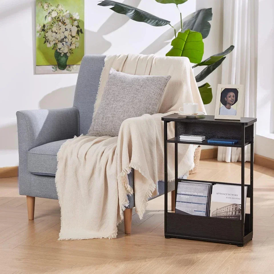 Vintage Narrow Side Table with Storage Shelf, 3 Tier Slim End Table Modern Sofa — alternate product view 5