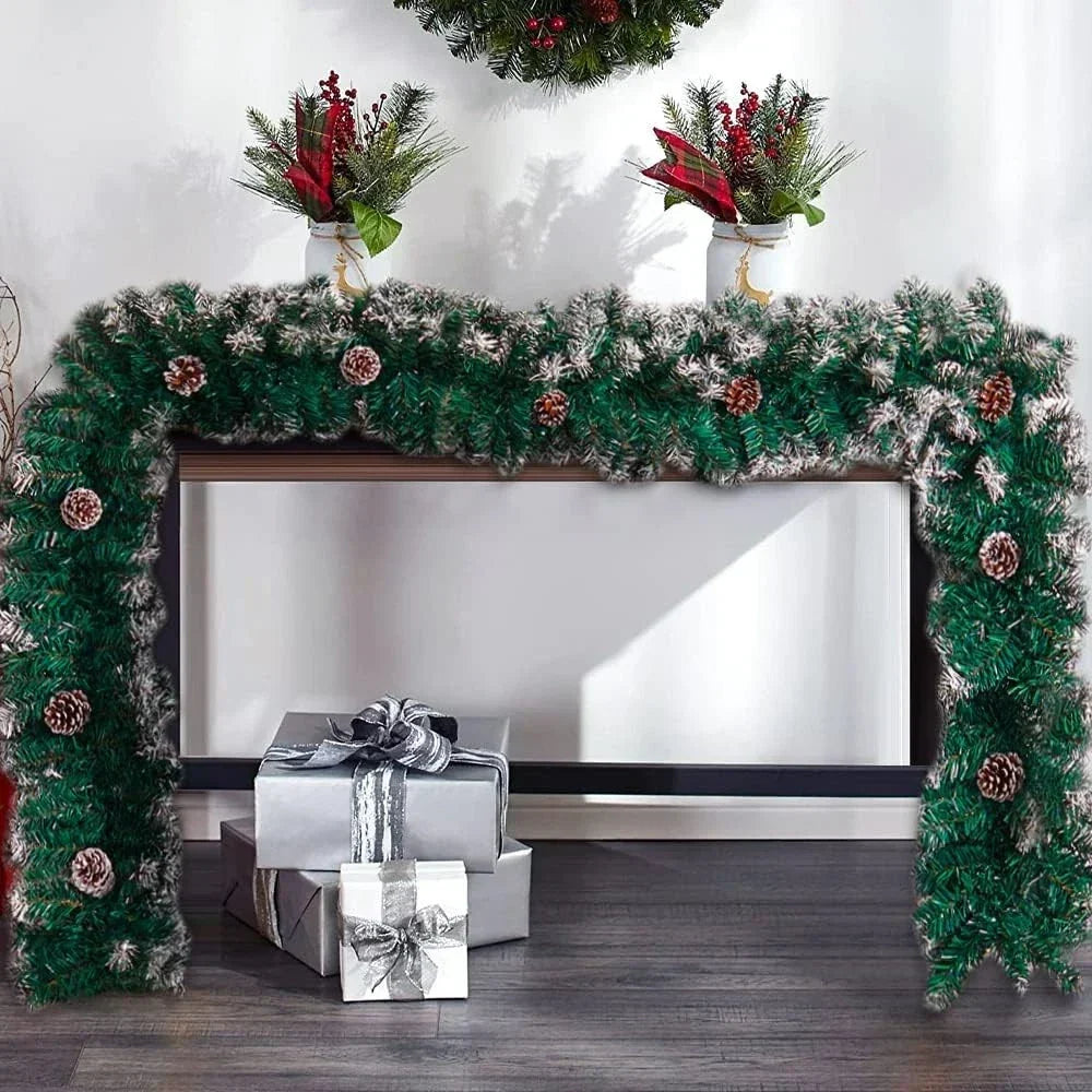 9ft Christmas Garland Snow Flocked With Lights Pinecones Berries Wreath Bushy — alternate product view 4