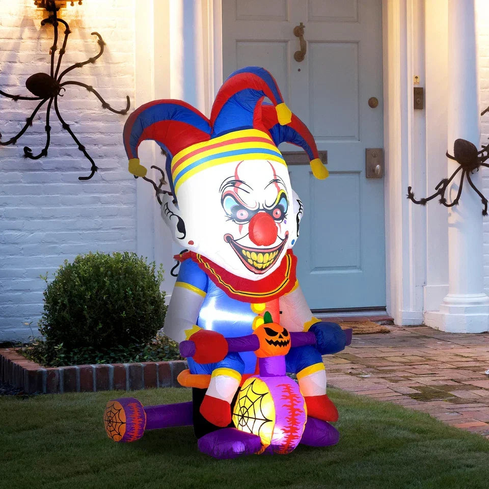 4ft Blow Up Halloween Inflatable Clown on Bicycle with 3 Built-in LED Lights — alternate product view 9