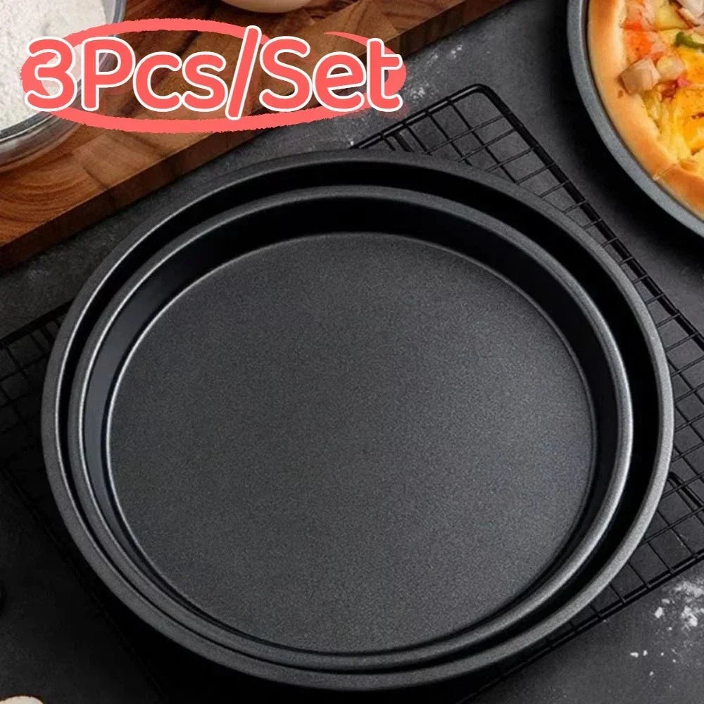 3Pcs Non-Stick Pizza Pan Carbon Steel Pizza Oven Tray Shallow Round Pizza Plate — alternate product view 3