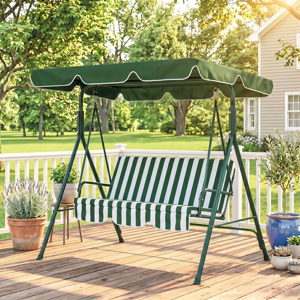 3-Seat Swing Chair Garden Swing Seat with Adjustable Canopy for Patio Green — alternate product view 9