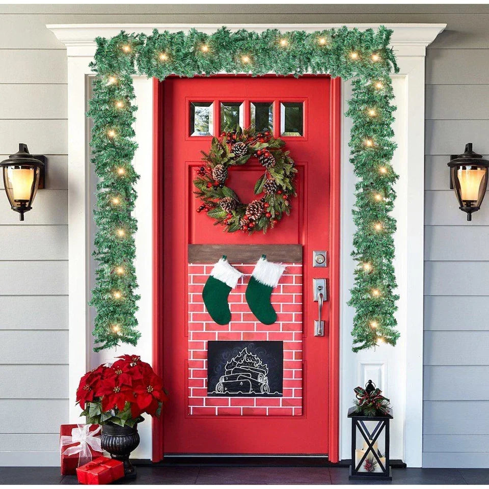 9ft Bushy Pine XMAS Christmas Garland with Lights for Stairs Outdoor Decorations — main product view