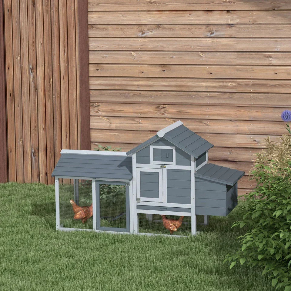 PawHut Chicken Coop Hen Cage Small Animal Hutch Nesting Box Outdoor Run Grey — alternate product view 3