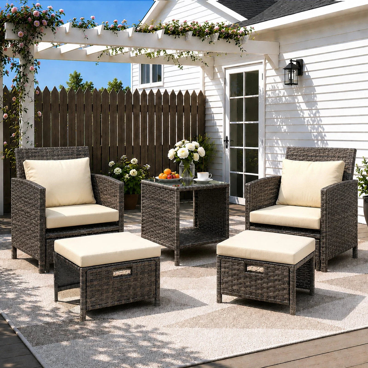 5 Piece Rattan Garden Furniture Patio Sofa Chairs Table Outdoor Conservatory Set — alternate product view 2