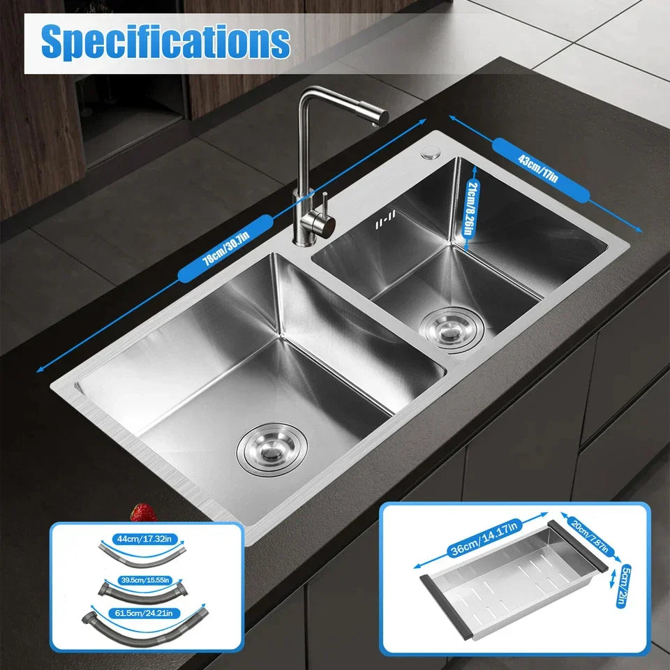 Double Bowl Stain less Steel Drop in Kitchen Sink Dish Washer Vegetable Sink — alternate product view 4