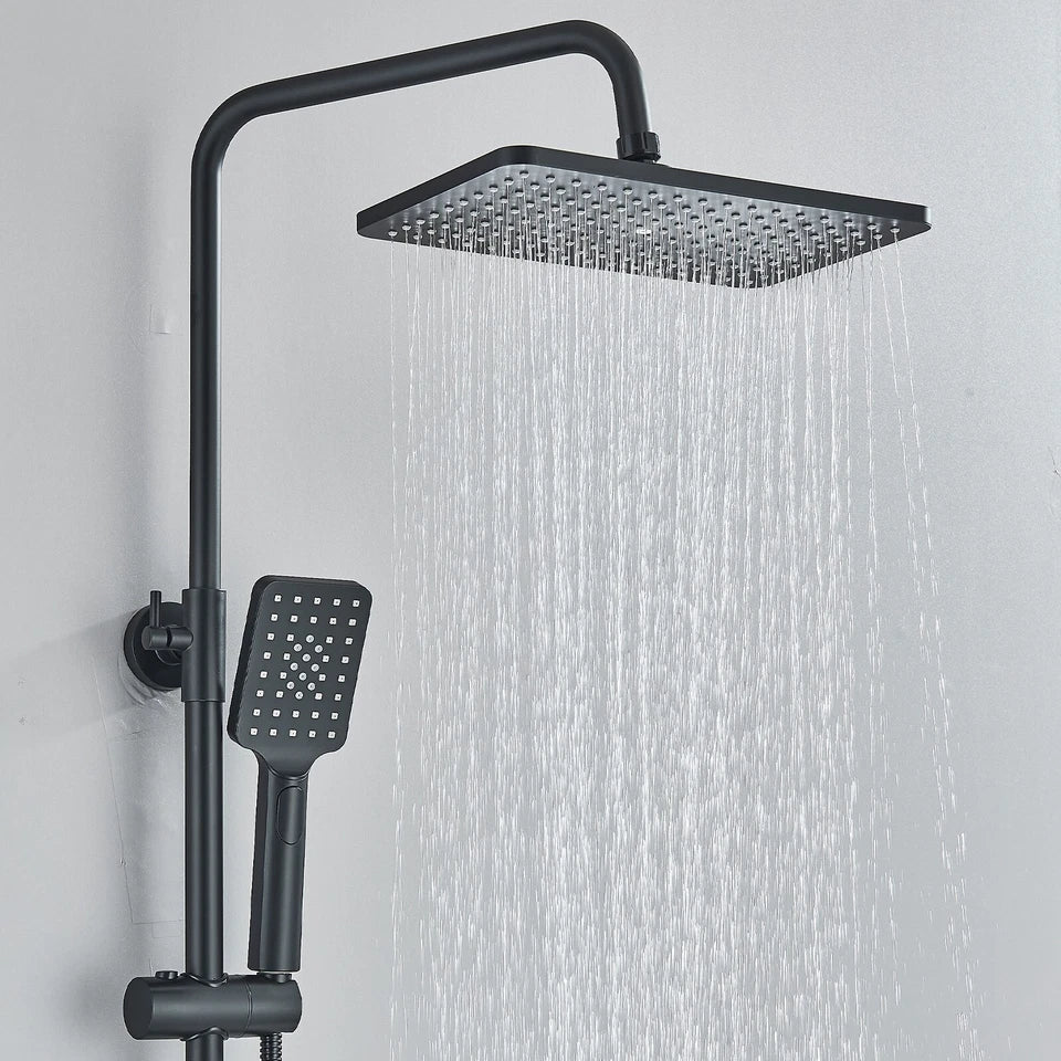 Black Exposed Bathroom Shower Twin Head Large Bar Set Square Valve Rail Hose Tap — alternate product view 3