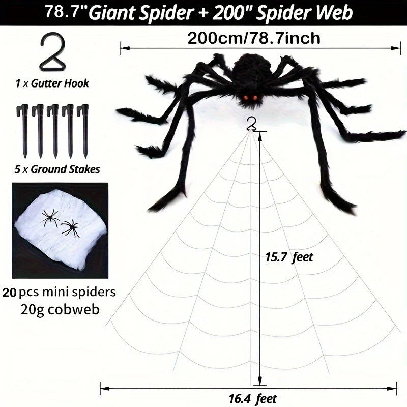 2M Big Spider+5M Web Set Halloween Haunted House Prop Indoor Outdoor Home Decor — alternate product view 7