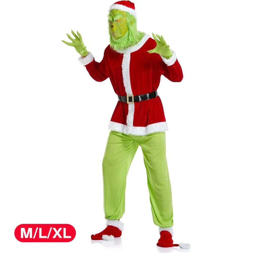 Adult Santa Grinch Costume Xmas Cosplay Men Christmas Santa Fancy Dress Full Set — alternate product view 10