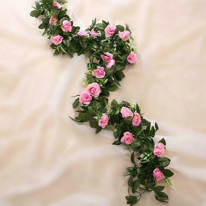 2.5m Artificial Flower Silk Rose Leaf Garland Vine Ivy Home Wedding Garden — Pink — product view