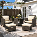 5 Piece Rattan Garden Furniture Patio Sofa Chairs Table Outdoor Conservatory Set — Mixed Grey+ Beige Cushions — product view