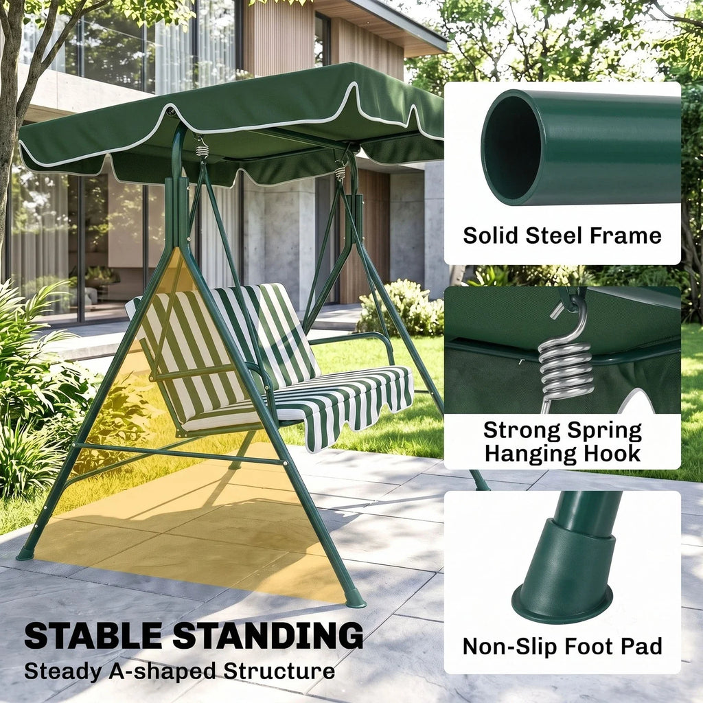 3-Seat Swing Chair Garden Swing Seat with Adjustable Canopy for Patio Green — alternate product view 4