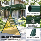 3-Seat Swing Chair Garden Swing Seat with Adjustable Canopy for Patio Green — alternate product view 4