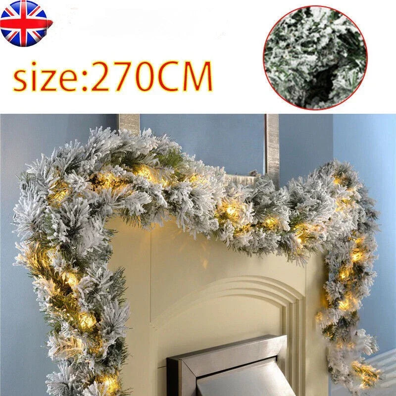 9Ft Christmas LED Pre Lit Garland Snow Flocked Artificial Wreath Xmas Decora — alternate product view 2