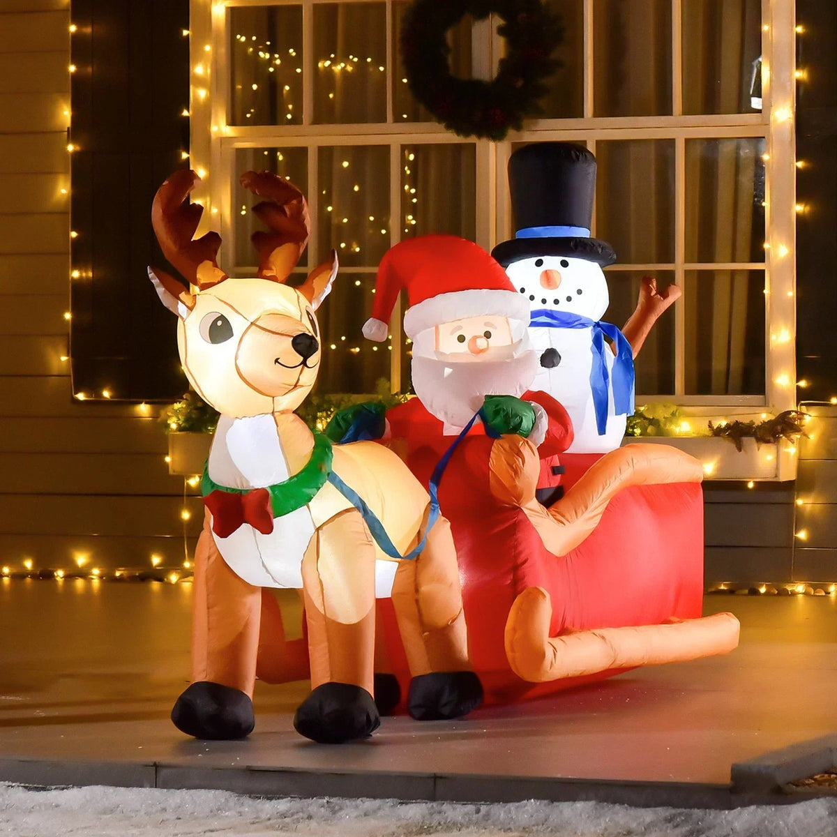 6.5ft Christmas Inflatable Santa Claus on Sleigh Deer LED Lighted for Decoration — alternate product view 2
