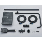 Black Exposed Bathroom Shower Twin Head Large Bar Set Square Valve Rail Hose Tap — alternate product view 7