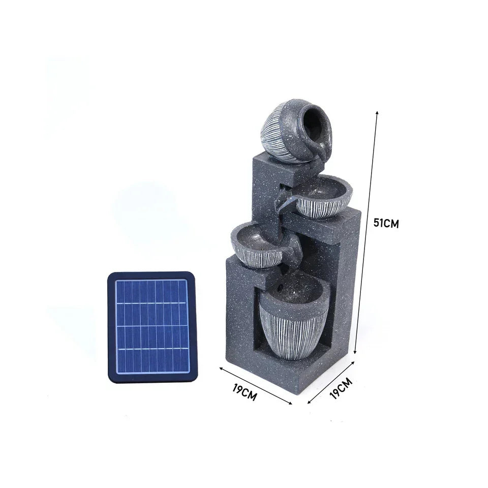 Garden Solar Power Cascading Tiered Water Feature Fountain Statues w/ LED Lights — on a clean white background