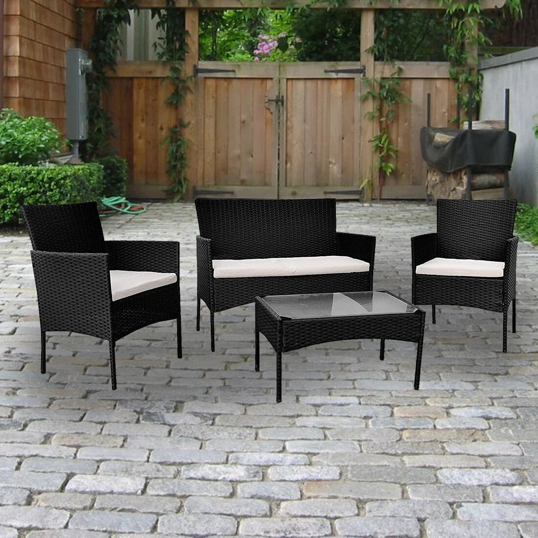 Outdoor Rattan Garden Furniture Sofa Set Patio Wicker Chairs Table 4Pieces — alternate product view 5
