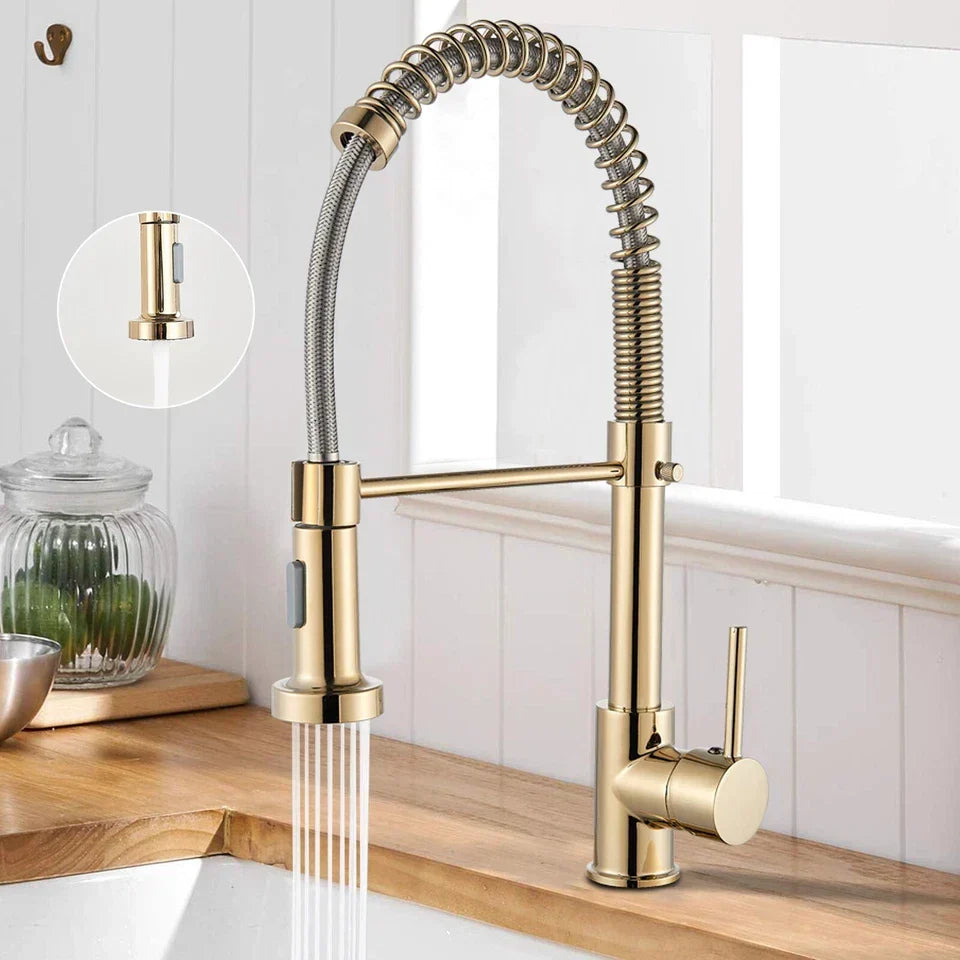 Modern Gold Kitchen Mixer Taps Pull out Spray 360° Mono Single Lever Sink Faucet — alternate product view 4