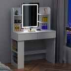 Dressing Table Makeup Desk Vanity Desk With 2 Drawers & LED Mirror & 4 Shelves — alternate product view 4