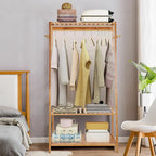 Bamboo Clothes Rail Rack Garment Stand with Top Shelf Shoe Storage Ladder Rails — alternate product view 6