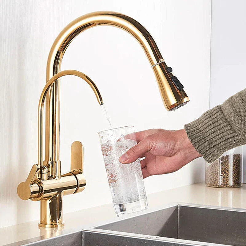 Modern Mono Kitchen Sink Mixer Taps 360° Pull Out Spray Spout Twin Lever 3 Way — alternate product view 12