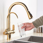 Modern Mono Kitchen Sink Mixer Taps 360° Pull Out Spray Spout Twin Lever 3 Way — alternate product view 12