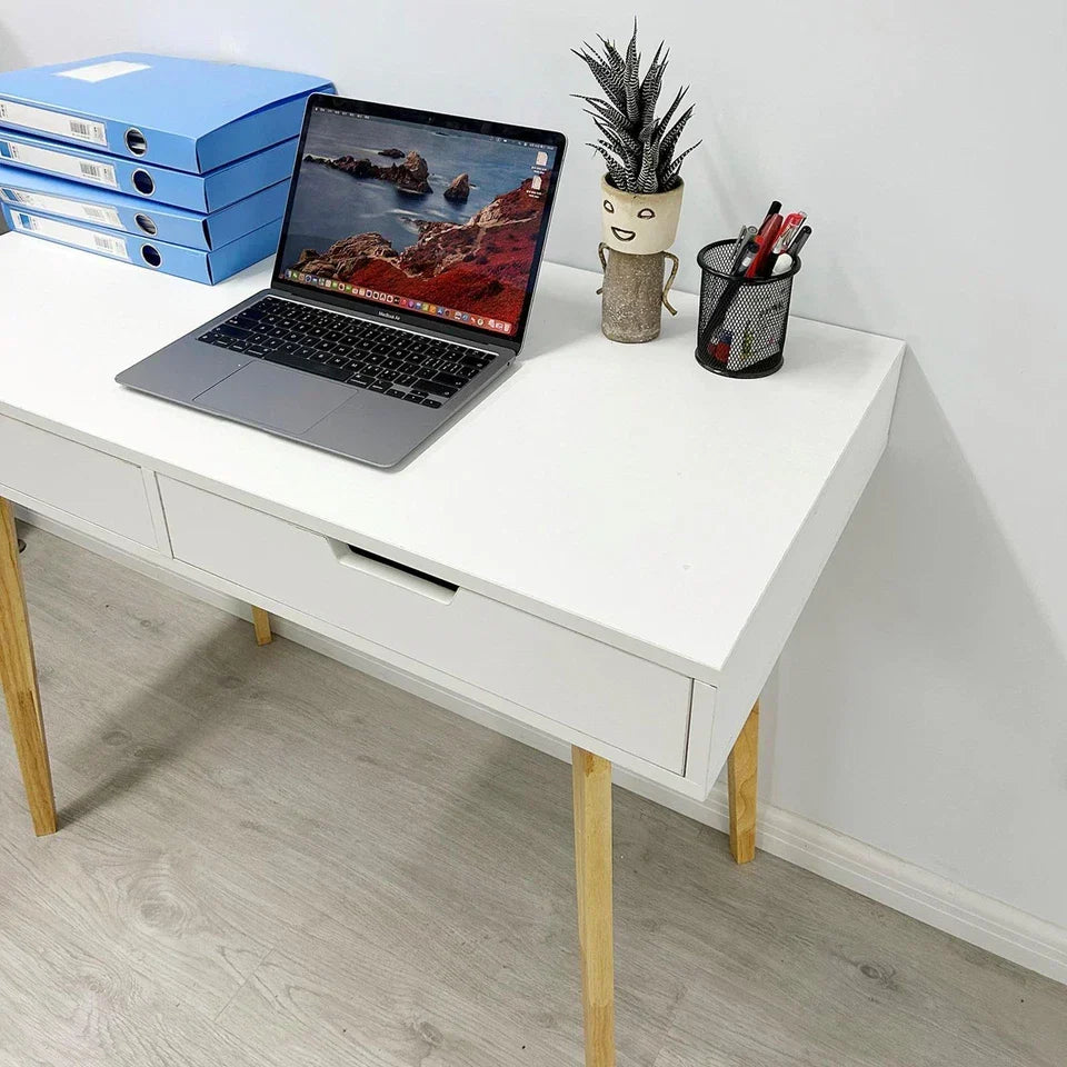 Wooden Computer Desk Dressing Table Home Office Study Bedroom With Drawers White — alternate product view 4