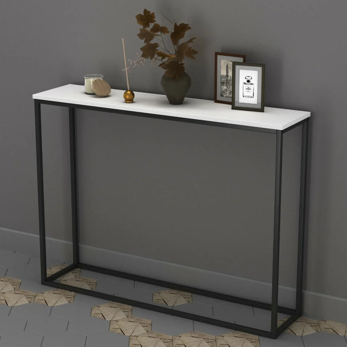 Wooden Free Standing Hallway Console Table Living Room Shelf Display Metal Legs — alternate product view 3