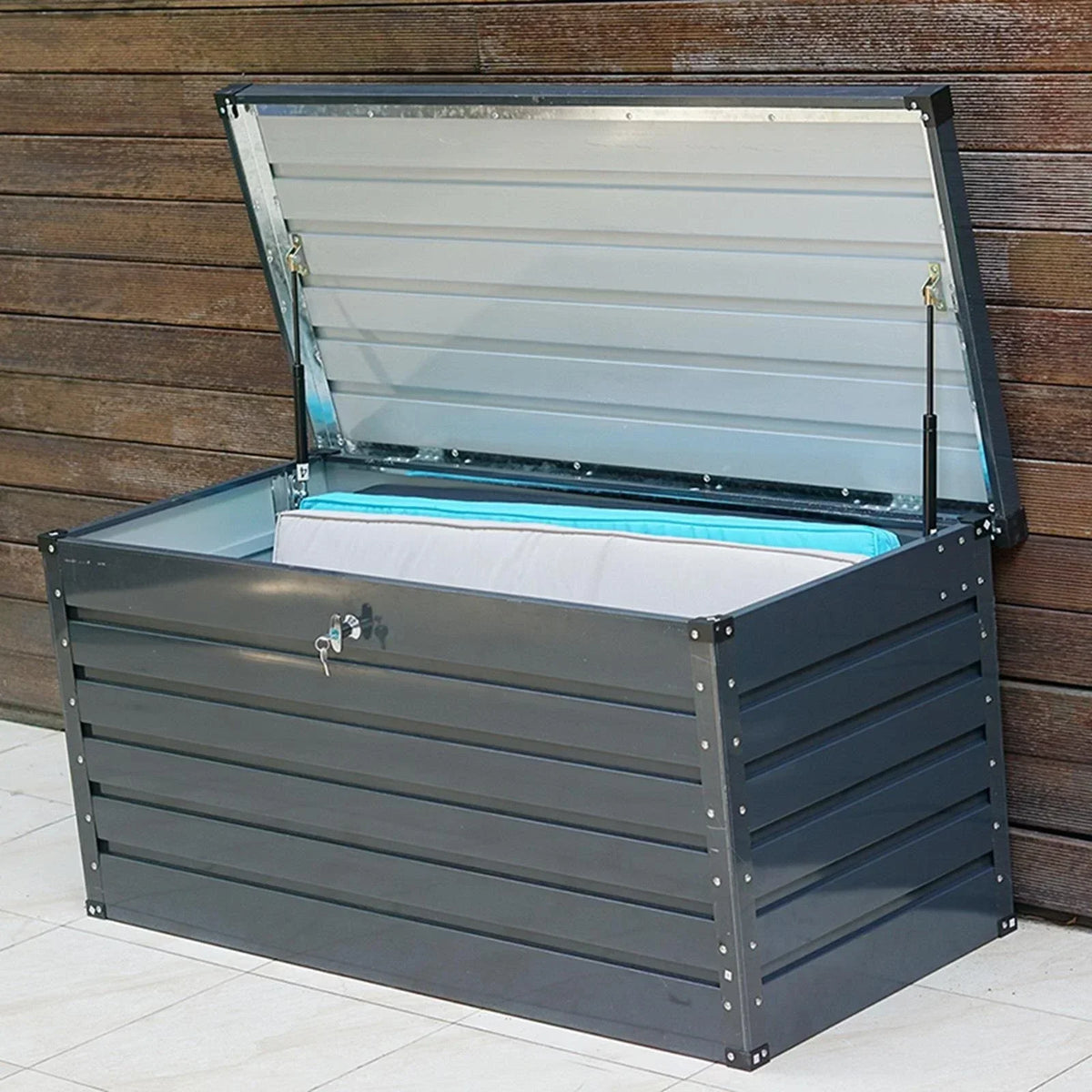 Dark Grey 420L Metal Storage Box Garden Outdoor Shed Utility Cushion Chest Truck — alternate product view 4