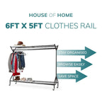 Mobile Clothes Rail with Top & Shoe Shelves — 4 ft, 5 ft & 6 ft — 6 ft / 180 cm wide — product view