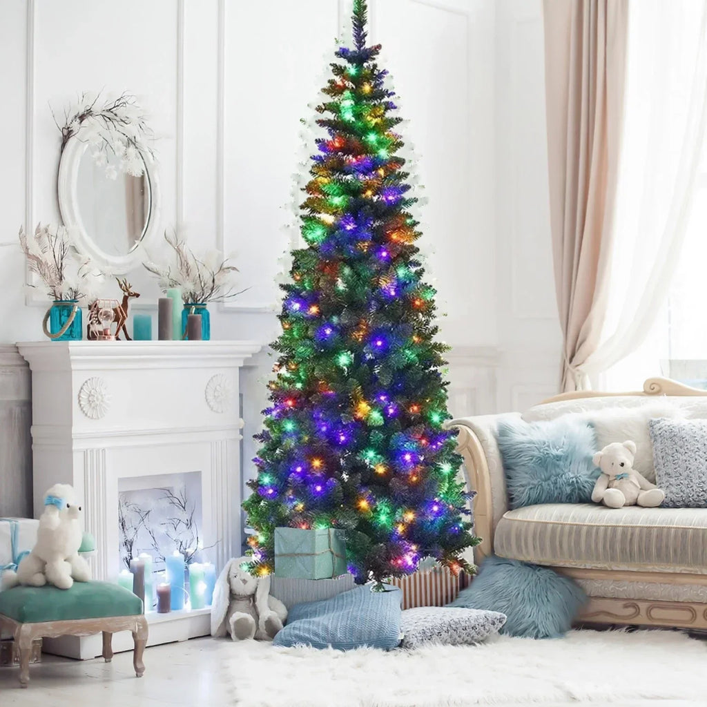 4/5/6/7ft Pencil Slim Christmas Tree with Lights Artificial XMAS Home Decoration — alternate product view 4